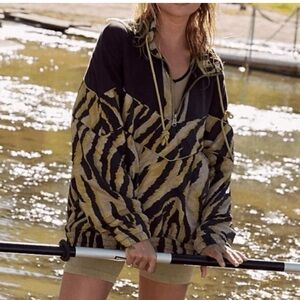 Free People Black and Yellow Patterned Pullover